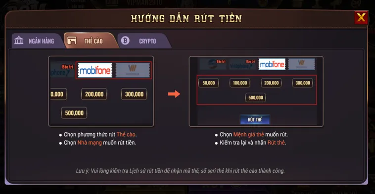 Rút tiền thẻ cào an toàn tiện lợi bảo mật.